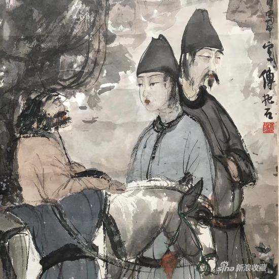 傅抱石《琵琶行》,立轴镜框 ,设色纸本,113 x 66 公分局部