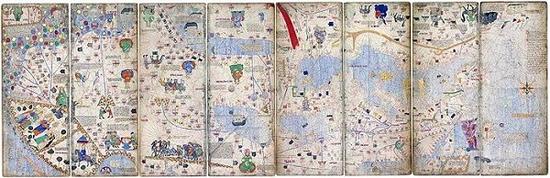 ? Bridgeman Images 亚伯拉罕·克莱斯克斯绘制 《加泰罗尼亚地图》 1375年兽皮纸彩绘法国巴黎国家图书馆