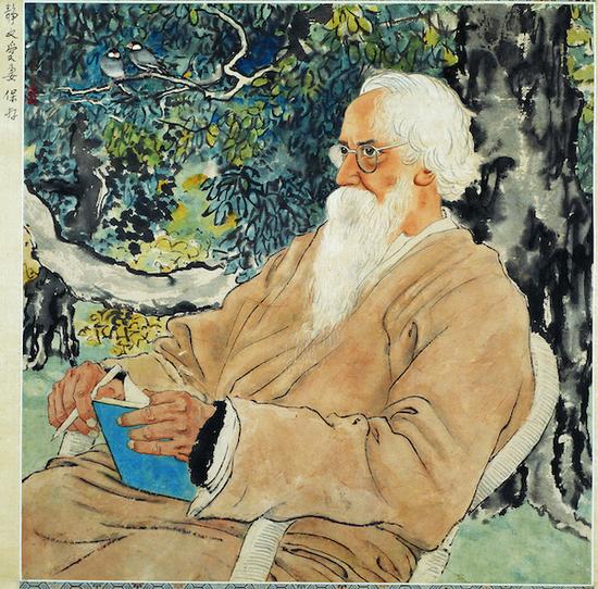 徐悲鸿,《泰戈尔像》,纸本设色,51cm x 50cm,1940,徐悲鸿纪念馆藏