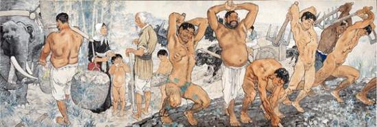徐悲鸿,《愚公移山》,中国画,规格:144×421cm,1940