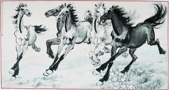 徐悲鸿,《群奔》,纸本水墨,95cmx181cm,1942,徐悲鸿纪念馆藏