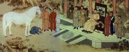 郎世宁,《哈萨克贡马图》(局部) ,1757年,法国吉美博物馆藏