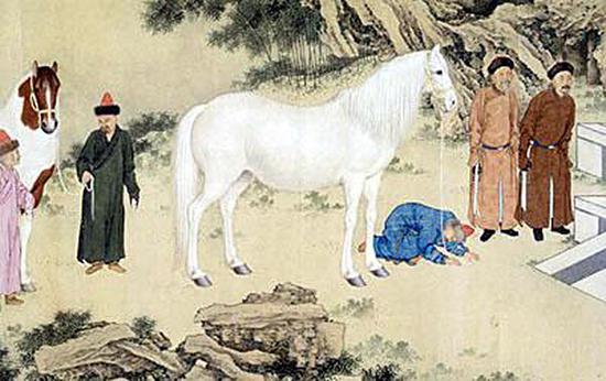 郎世宁《哈萨克贡马图》(局部)