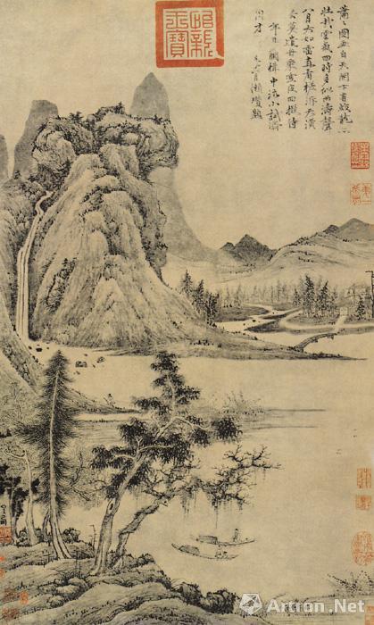 曹知白 《溪山泛艇图》 纸本水墨 86.3x51.4cm 上海博物馆藏