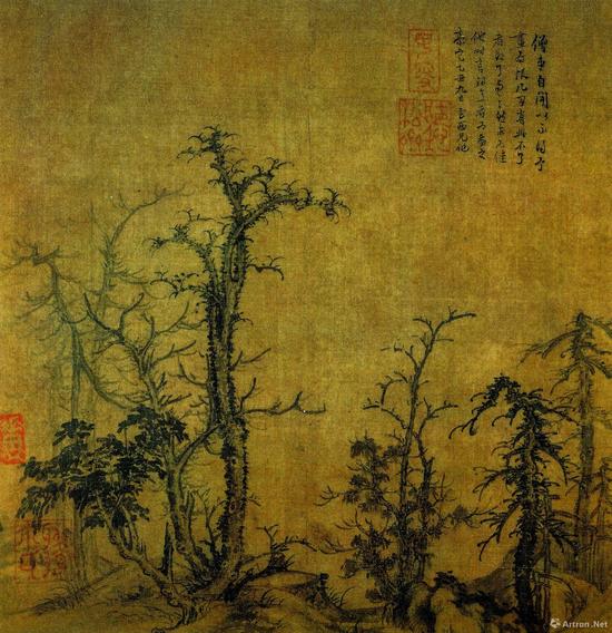 曹知白 《寒林图》 绢本水墨 27.3x26.2cm 故宫博物院藏