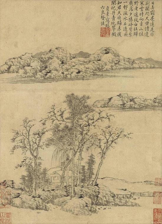 曹知白 《仿倪瓒笔意山水》 47.6x35.1cm 水墨纸本 佳士得纽约亚洲艺术周
