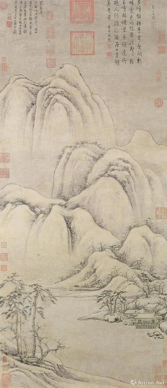 曹知白 《群峰雪霁图》 纸本水墨 129.7x56.4cm 台北故宫博物院藏