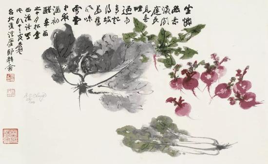 张大千,百财图,丝网版画,42cm×69.5cm