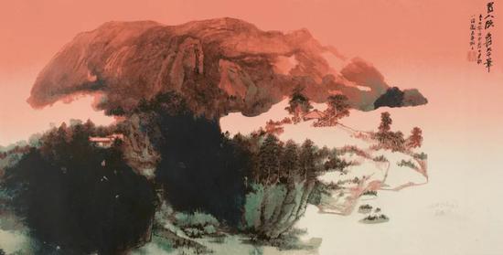 张大千,旭日东升,丝网版画,68cm×134cm