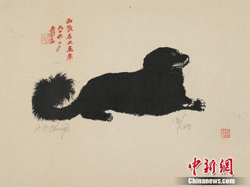 张大千《小黑虎》,丝网版画,50cm×61cm