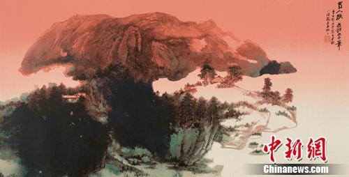 张大千《旭日东升》,丝网版画,68cm×134cm