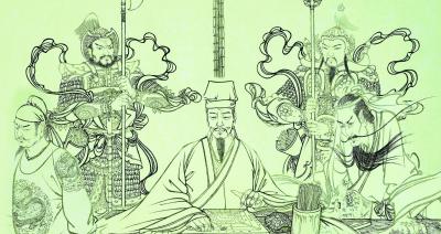 图为《梦斩泾河龙》画稿 付爱民 绘