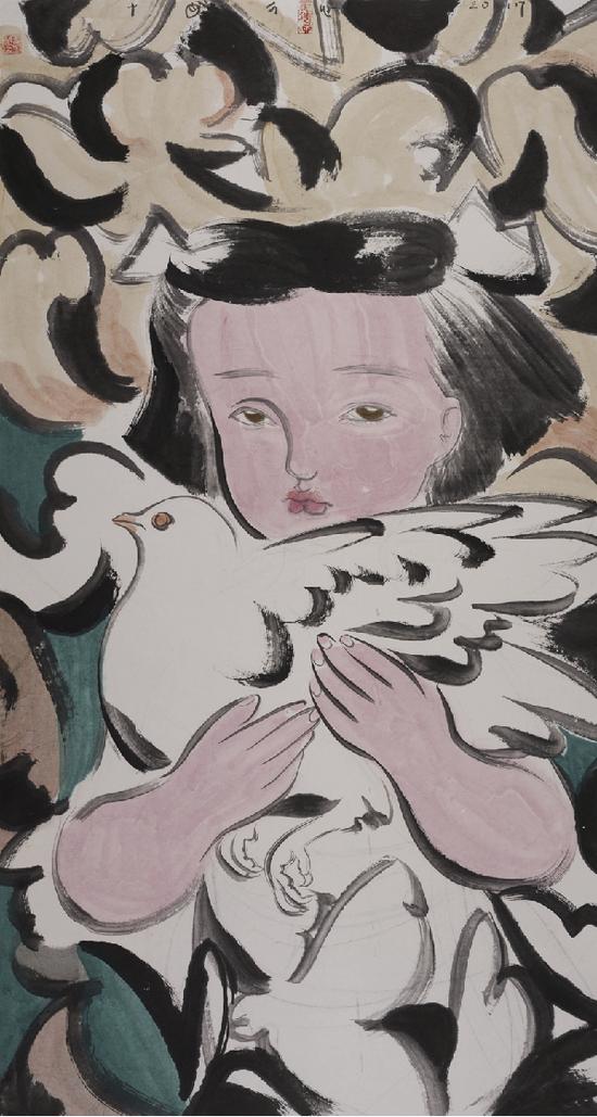 刘巨德《蒙童》, 纸本设色,2017年