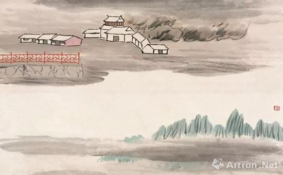 齐白石借山图(十九) 镜心 纸本设色30×48cm 1910年 北京画院藏