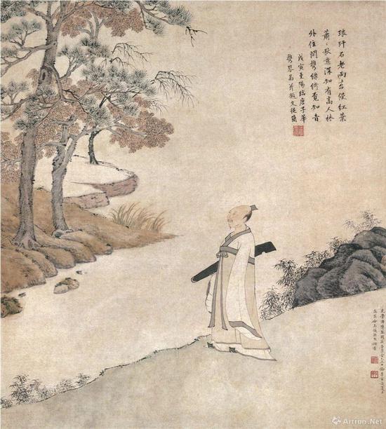 (明)文从简 携琴图 纸本设色 纵62.5厘米 横56.4厘米 上海博物馆藏