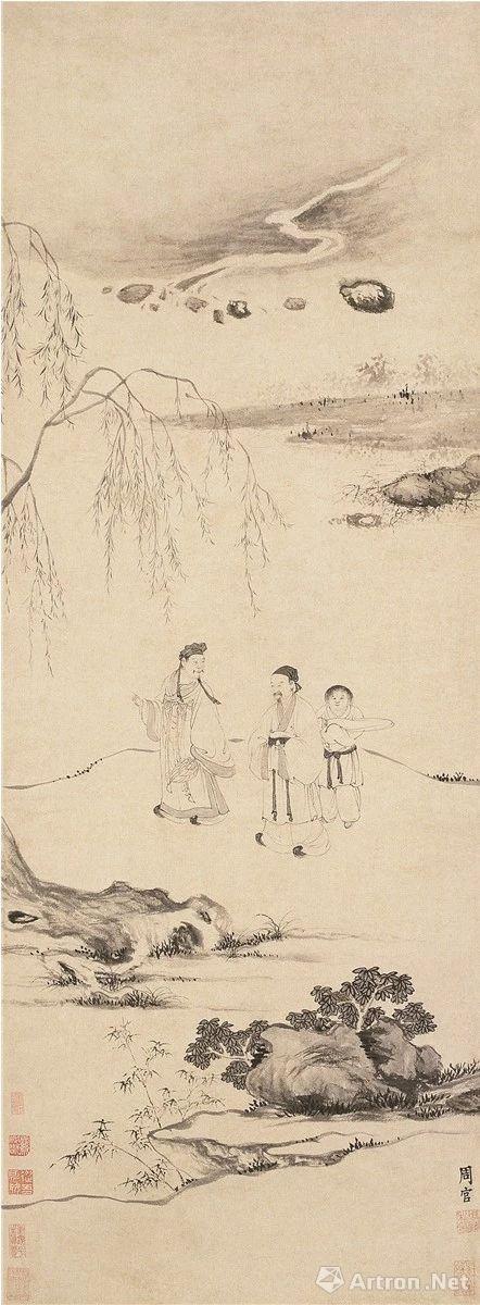 (明) 周官 携琴访友图 纸本墨笔 纵112.5厘米 横49.5厘米 南京博物院藏