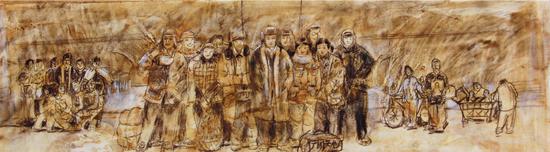 天安门前七十年代草图 纸本 素描 19cm×59cm
