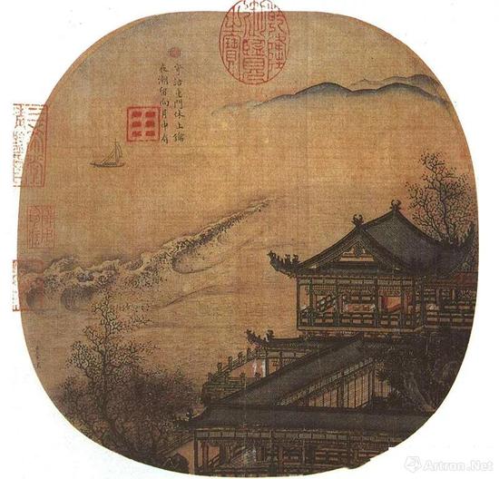 ● 南宋李嵩《月夜看潮图》