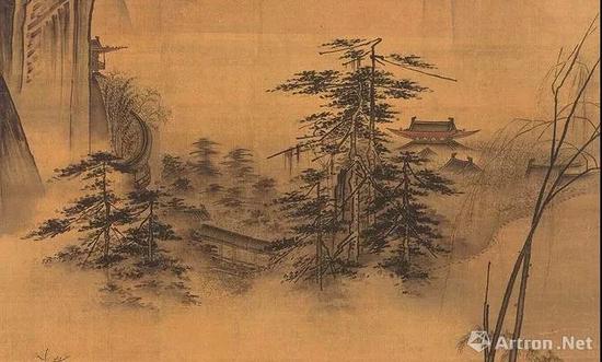 ● 《踏歌图》中影影绰绰的山间建筑,令人心生向往。