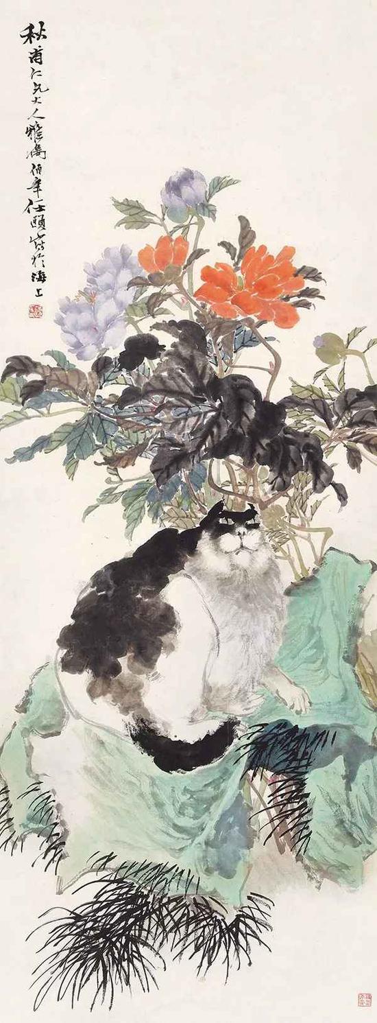 Lot110 任伯年(1840-1896) 富贵灵猫 立轴 设色纸本