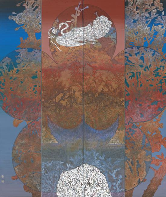 大鸾腾飞处 海棠一品梅 谭鸿遐 230×193cm 2017年