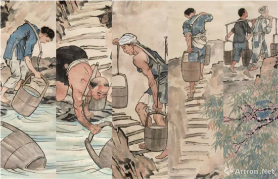 《巴人汲水图》人物分解(局部)