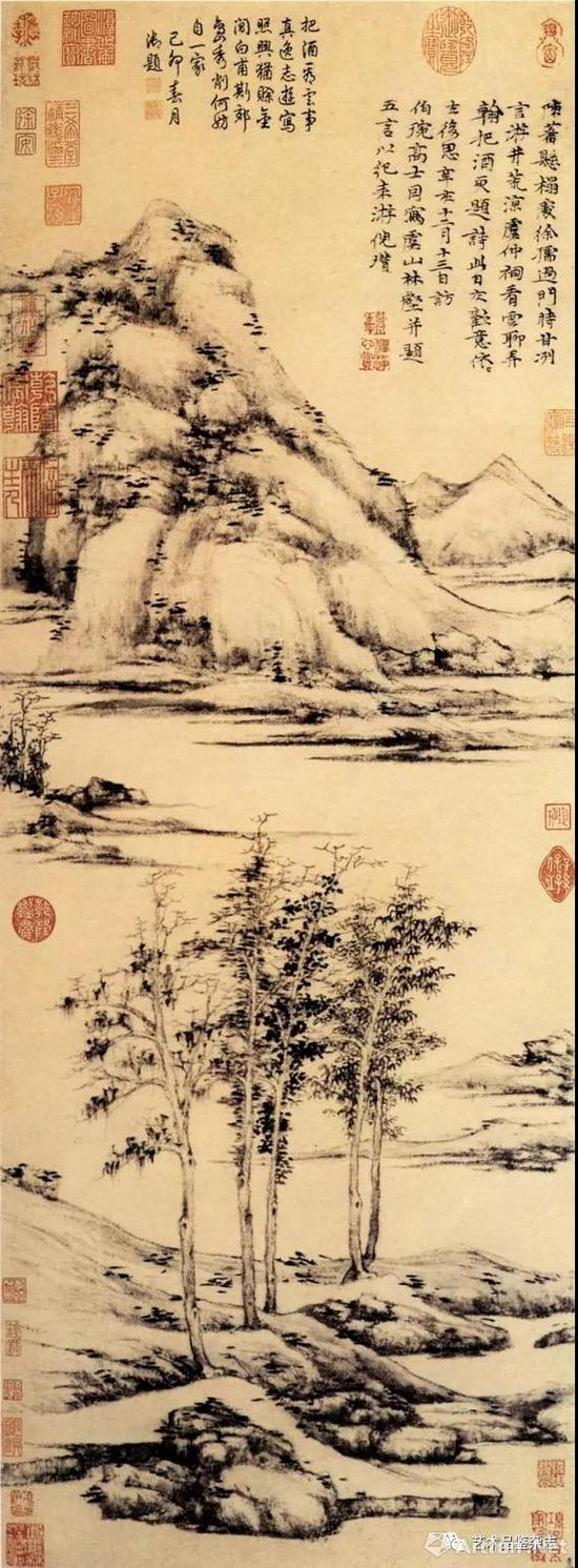 ■ 倪瓒《虞山林壑图》纸本 墨笔94.6×34.9cm 大都会艺术博物馆藏