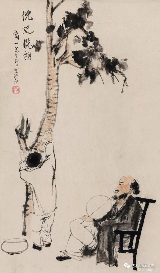 ■ 李可染 《倪迂洗桐图》 立轴 设色纸本 64×38cm