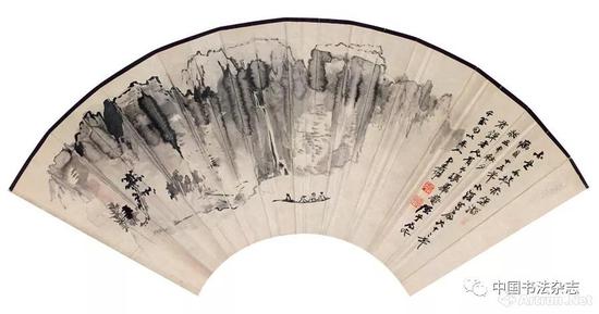 张大千 国画赤壁游为黄君璧作扇面 1978年 香港钟志森藏