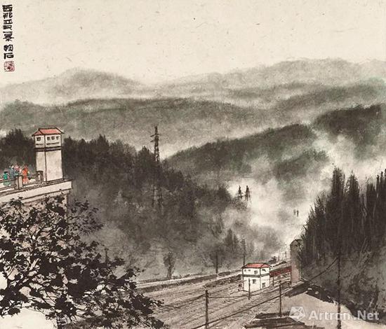拍品编号1283傅抱石《西那亚又一景》 设色纸本 镜框 48.5 x 56.5 cm。