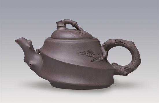 艺术家周荣金作品 挚友壶 泥料:青灰泥 年代:2009 容量:480CC