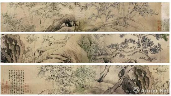 元 张逊 双钩竹石图卷(局部) 纸本水墨双钩 43.4x668cm 北京故宫博物院藏