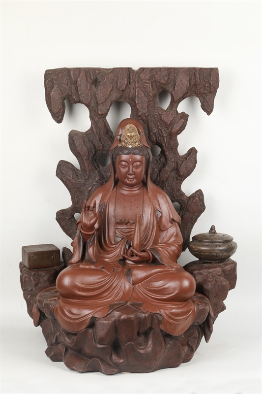 艺术家万陶作品 石岩观音壶 泥料:清水泥 尺寸:70 CM