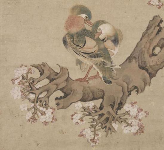明 吴彬 文杏双禽图(局部)