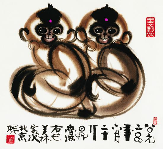 绘画:《猴》,39x35cm,宣纸,2000年