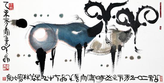 绘画:《羊》,128x68cm,宣纸,2010年