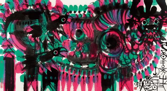 绘画:《牛》,168x89cm,宣纸,2005年