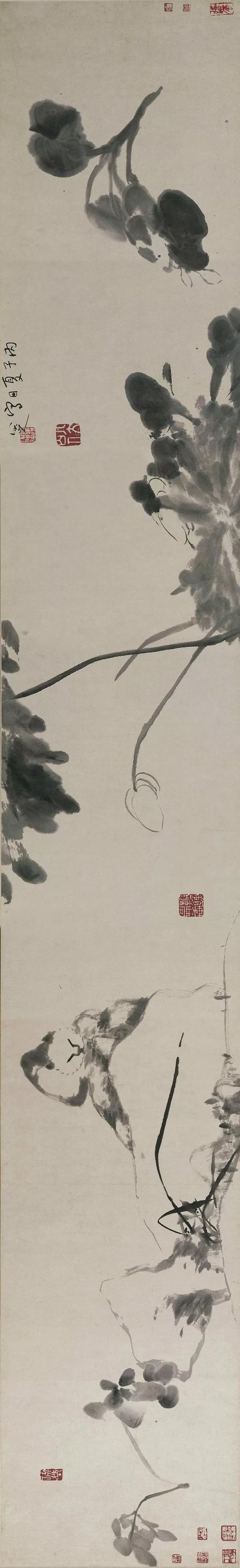 《猫石花卉图》 1696 年(请横屏观看)