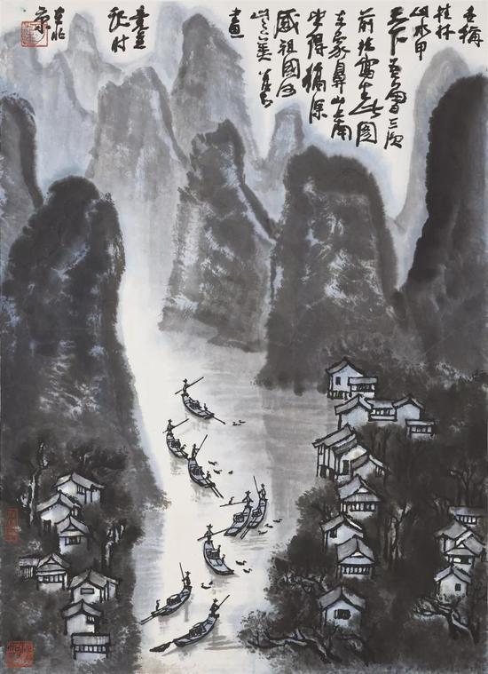 拍品编号1376 李可染 《桂林山水甲天下》 设色纸本 镜框