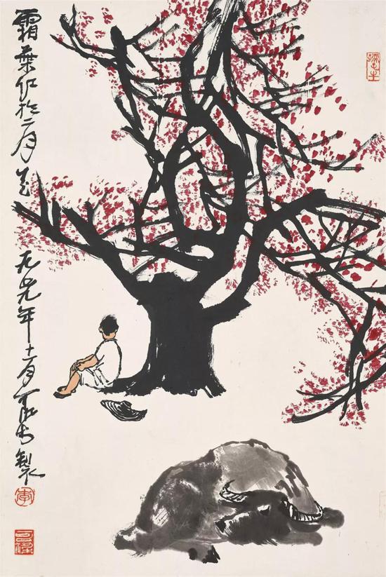 拍品编号1377 李可染 《霜叶红于二月花》 设色纸本 镜框