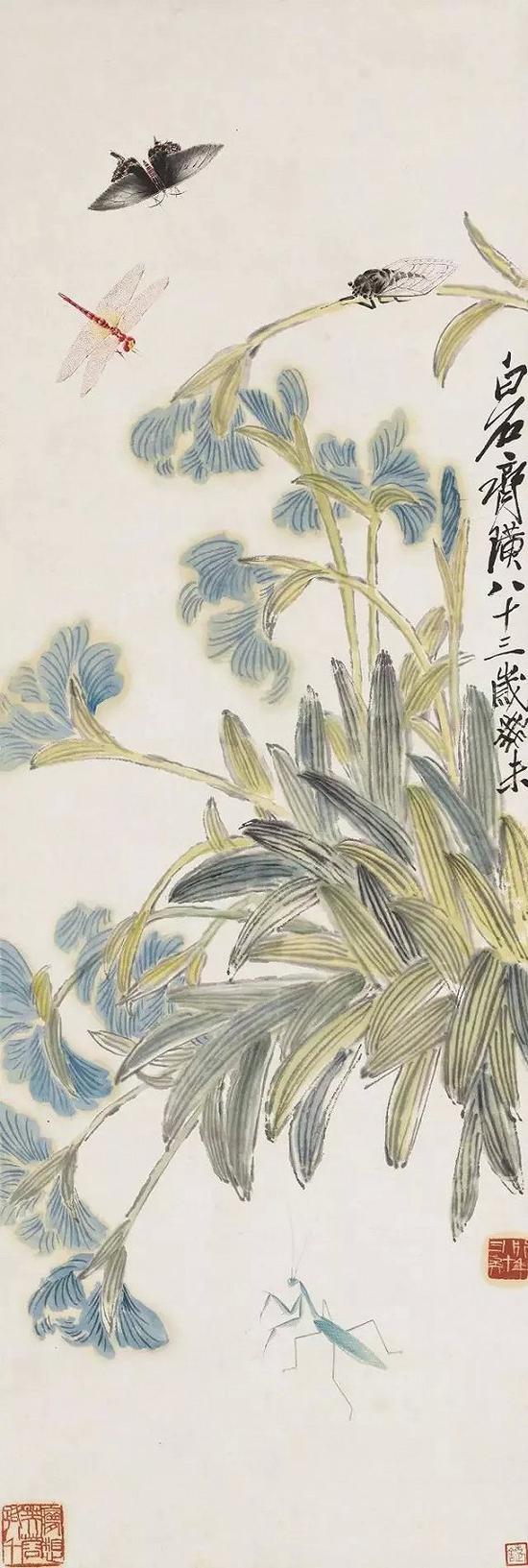 1943年齐白石《工虫鸢尾花》(2013年嘉德春拍 成交价:1840万元)