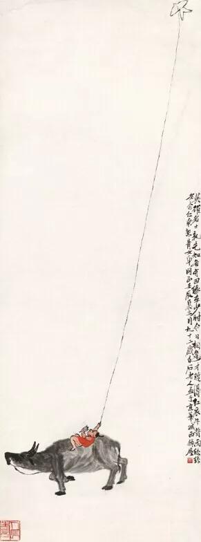 1952年 齐白石《红衣牛背雨丝丝》(图片来源中国美术馆)