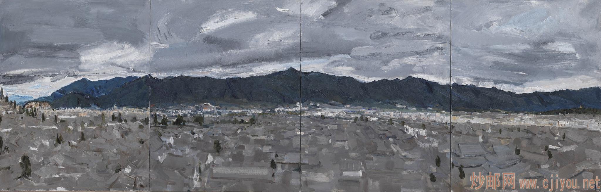 《丽江古城》90x280cm 布面油画 2020 石煜