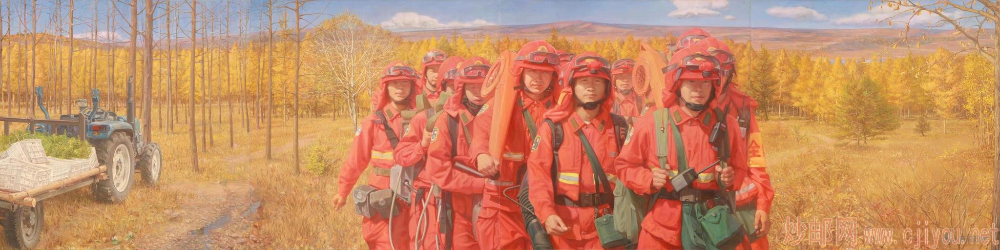 《塞罕坝的故事》布面油画 胡建成、蔡昊坤125x500cm 2018年